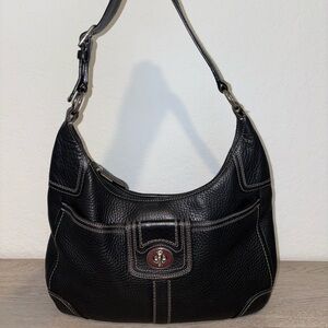 Coach Black Leather Hobo Bag with Turn-Lock Accent